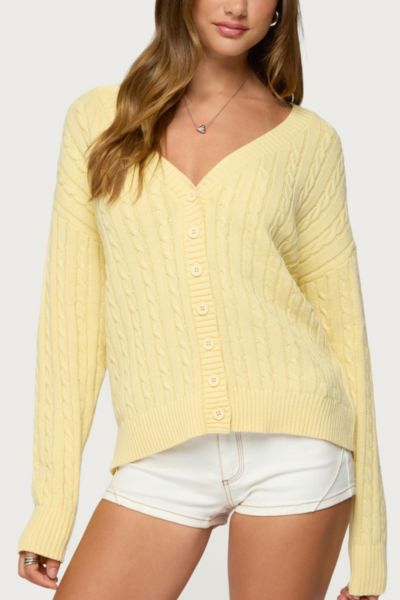 Edikted Francine Oversized V Neck Cardigan In Yellow, Women's At Urban Outfitters In Yellow