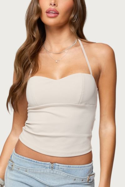 Edikted Jesika Sweetheart Halter Top In Beige, Women's At Urban Outfitters In Neutral