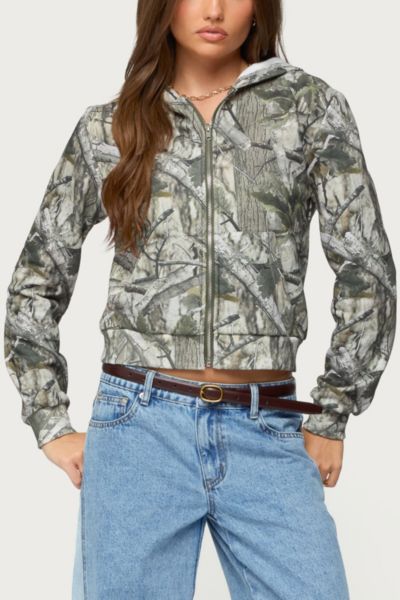 Edikted Tayler Camo Zip Up Hoodie
