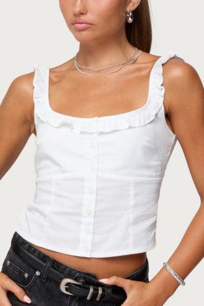 Edikted Noga Ruffle Woven Button Up Top
