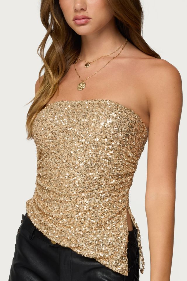 Edikted Sequin Asymmetric Slit Strapless Top #2
