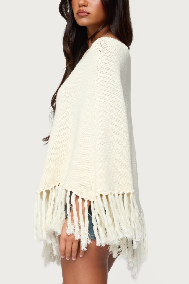 Edikted Kamila Fringe Knit Poncho #4