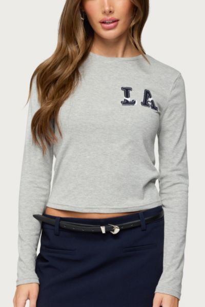 Edikted La Girl Long Sleeve T Shirt In Gray/melange, Women's At Urban Outfitters In Gray