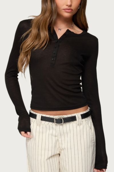 Edikted Nettie Ribbed Henley Top