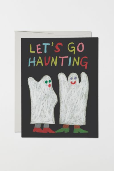 Red Cap Let's Go Haunting Halloween Card