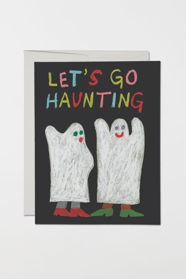 Red Cap Let's Go Haunting Halloween Card