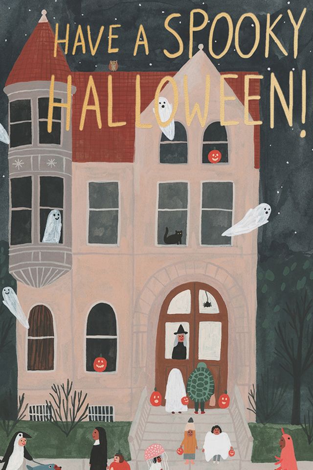 Red Cap Trick or Treat House Halloween Card #1