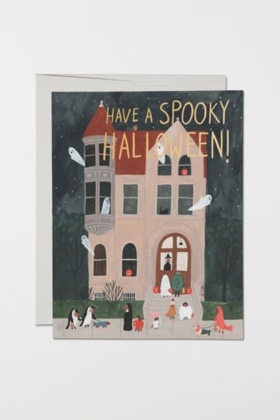Red Cap Trick or Treat House Halloween Card