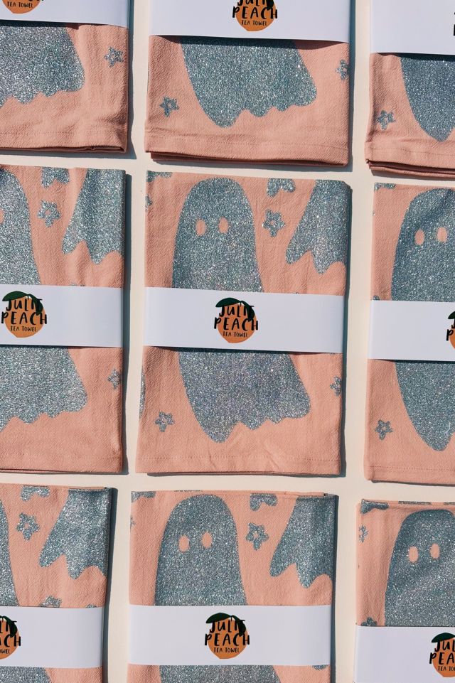 Julie Peach Disco Ghosts Tea Towel