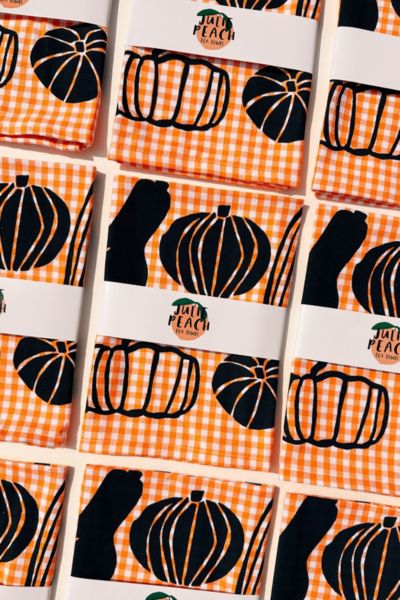 Julie Peach Gingham & Gourds Tea Towel
