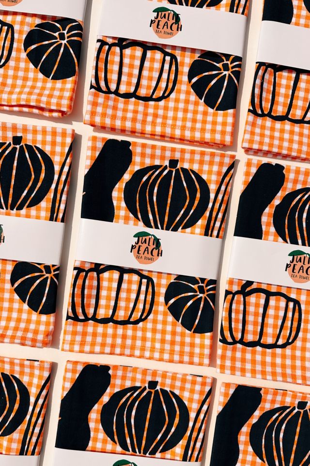 Julie Peach Gingham & Gourds Tea Towel