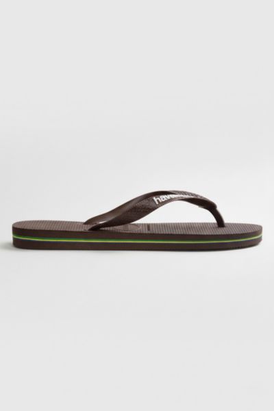 Havaianas Women's Brazil Logo Flip Flop Sandal In Dark Brown/white, Women's At Urban Outfitters In Multi