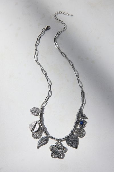 Urban Outfitters Etched Metal Charm Necklace In Silver, Women's At  In Metallic