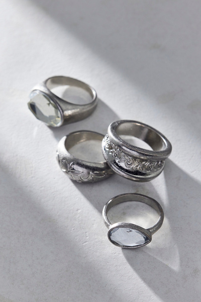 Urban Outfitters Bezel Gem Ring Set In Silver, Women's At