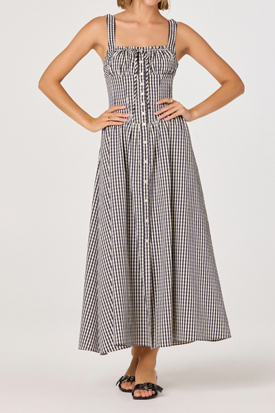 ASTR The Label Temperance Gingham Check Maxi Dress in Black/White, Women’s at Urban Outfitters