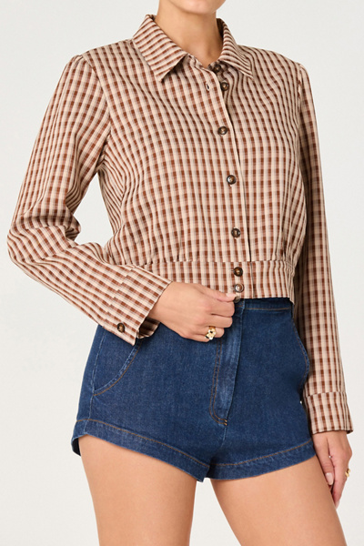 ASTR The Label Jesse Plaid Cropped Jacket