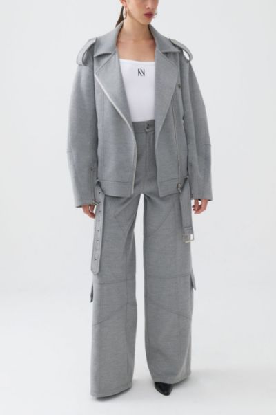 Nocturne Oversized Double-breasted Coat Jacket In Grey, Women's At Urban Outfitters In Gray