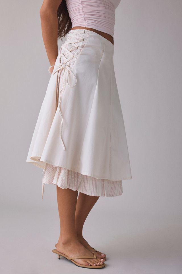 Daisy Street Layered Lace-Up Midi Skirt #2