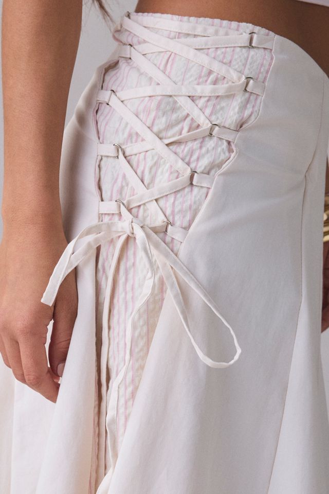 Daisy Street Layered Lace-Up Midi Skirt #4