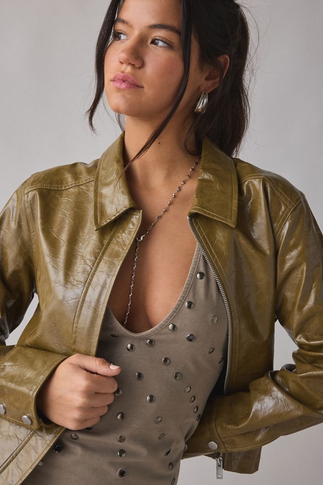 UO Roxy Zip-Up Faux Leather Moto Jacket | Urban Outfitters