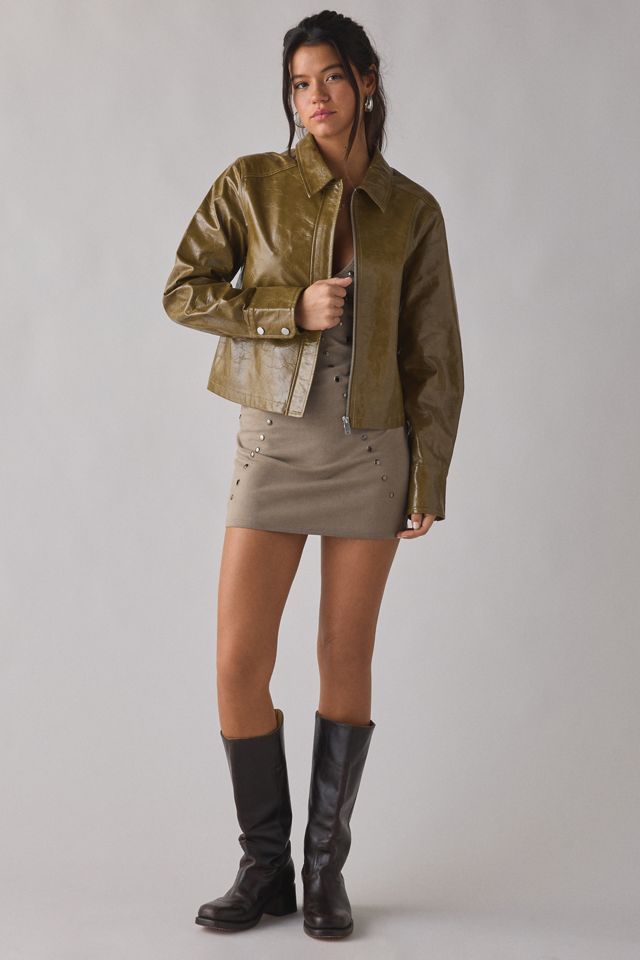 UO Roxy Zip-Up Faux Leather Moto Jacket | Urban Outfitters