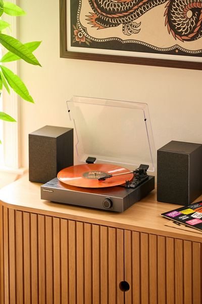 Crosley Zane Record Player & Speakers Shelf System | Urban Outfitters