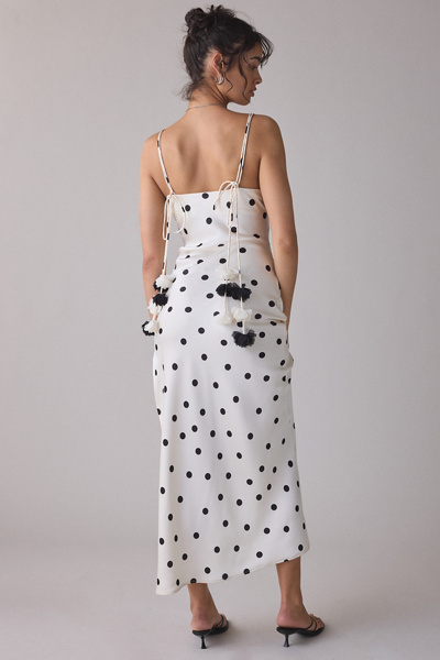 En Saison Abigail Polka Dot Lace Trim Slip Maxi Dress