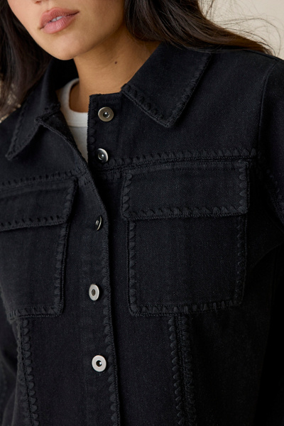 En Saison Brixton Embroidered Crop Denim Jacket