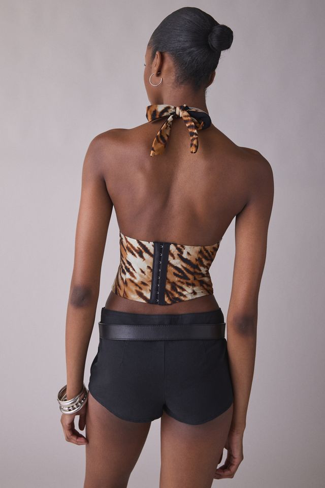 Out From Under Sasha Lace-Up Plunging Halter Neck Corset Top #2