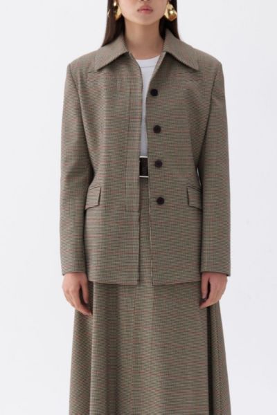 Nocturne Plaid Padded Shoulder Jacket