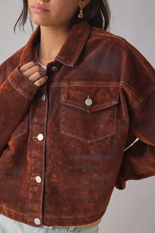 Azalea Wang Sampson Flocked Denim Jacket | Urban Outfitters