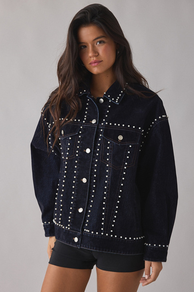 Azalea Wang Micah Studded Oversized Denim Jacket
