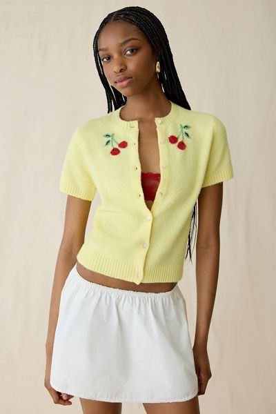 Kimchi Blue Rachel Cherry Land Short Sleeve Cardigan | Urban