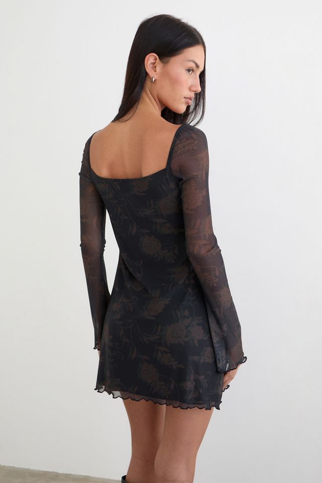 Motel Modena Sweetheart Long Sleeve Mesh Mini Dress #1