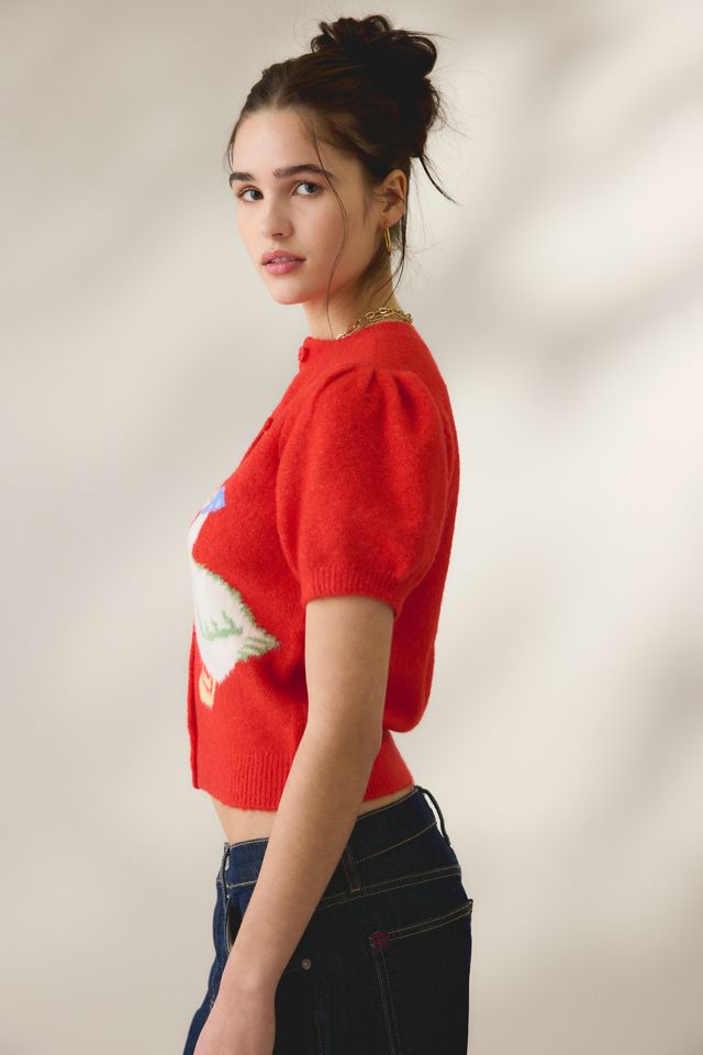 Kimchi Blue Kate Goose Motif Puff Short Sleeve Cardigan | Urban