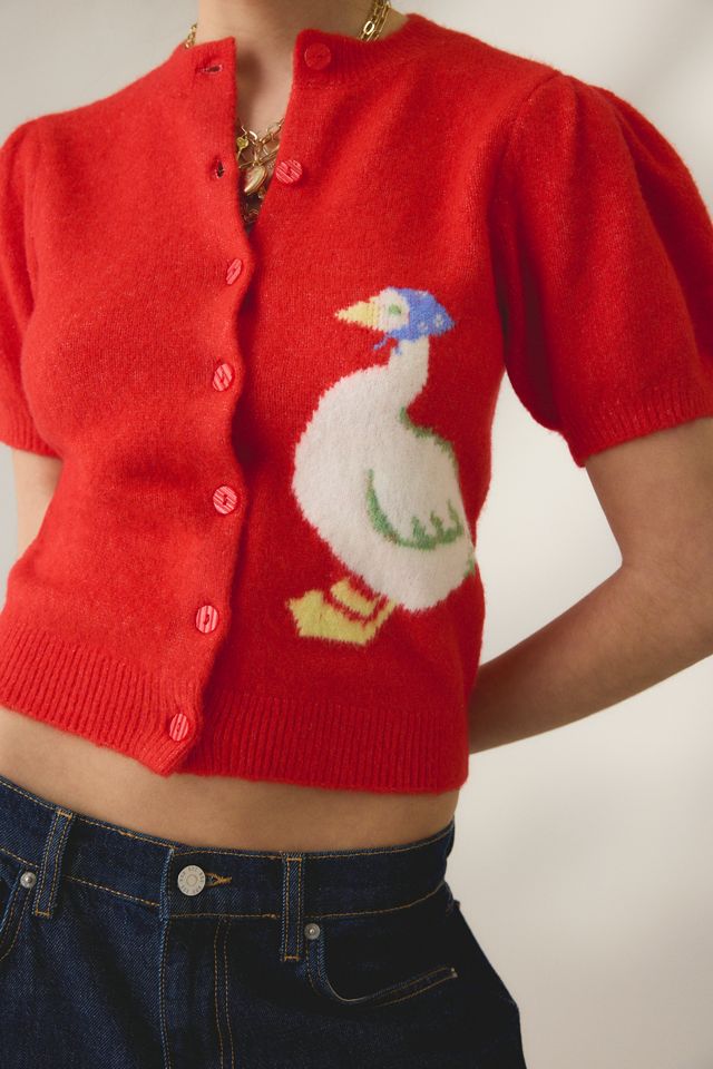 【完売品】Gajess ガジェス Marguerite Blouse Kimchi Blue Kate Goose Motif Puff Short Sleeve Cardigan | Urban