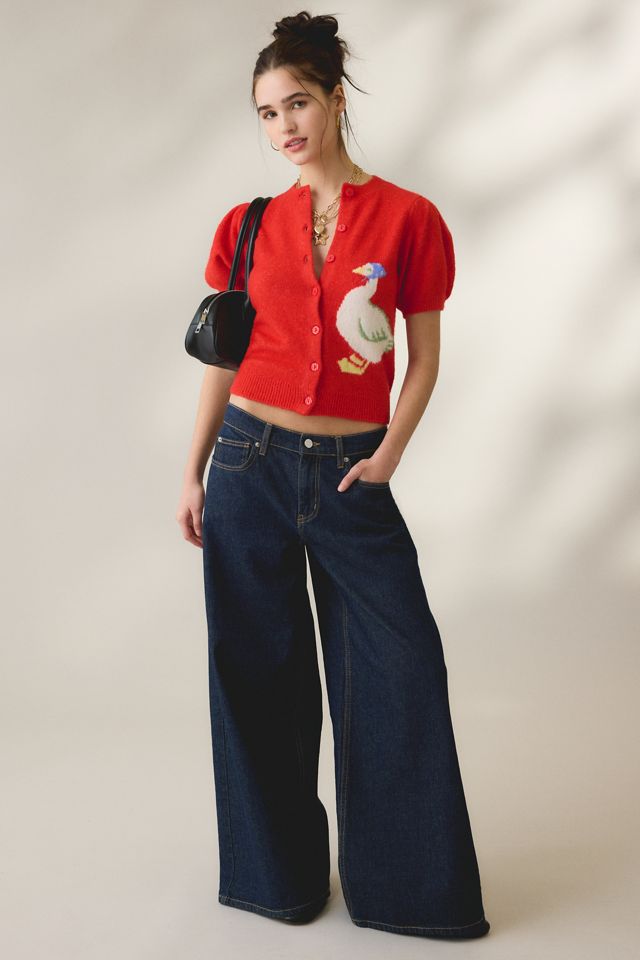 Kimchi Blue Kate Goose Motif Puff Short Sleeve Cardigan | Urban