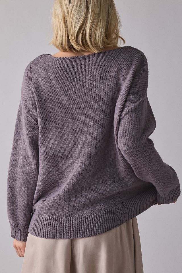 BDG Graphic Distressed Cotton Blend Oversized Boatneck Sweater #2