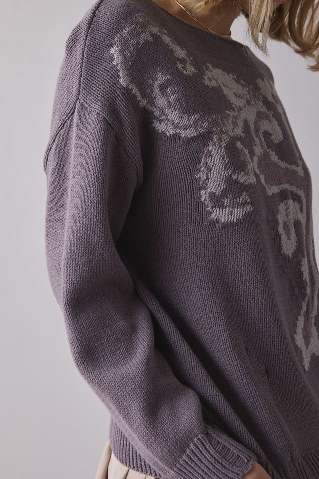 BDG Graphic Distressed Cotton Blend Oversized Boatneck Sweater #3