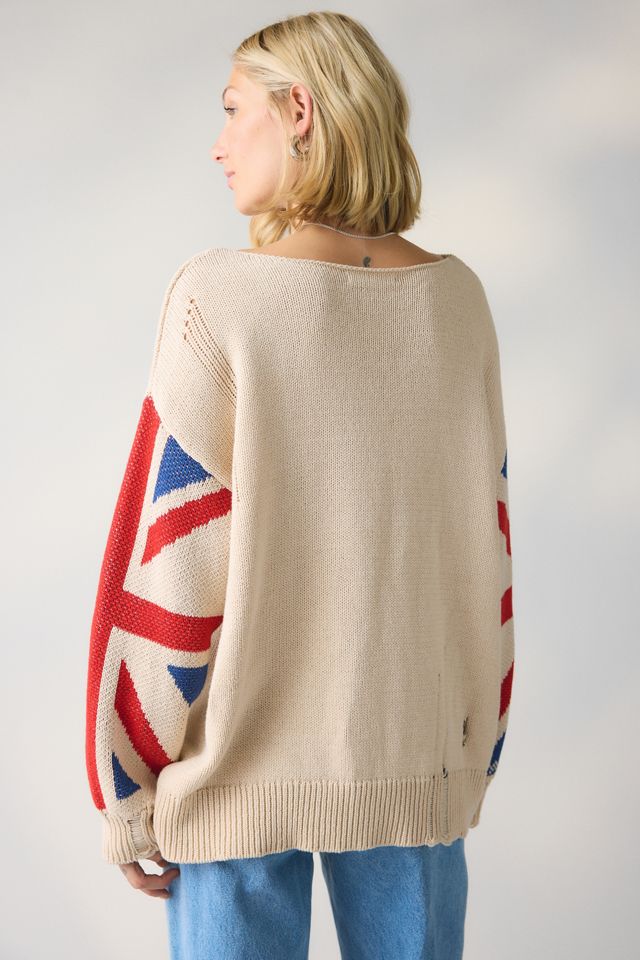 BDG Graphic Distressed Cotton Blend Oversized Boatneck Sweater #3