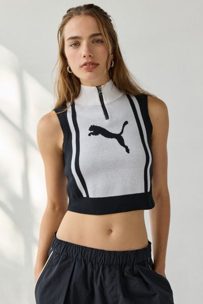 Puma Future Archive Jacquard Knit Half-zip Tank Top In Black, Women's At Urban Outfitters In Black