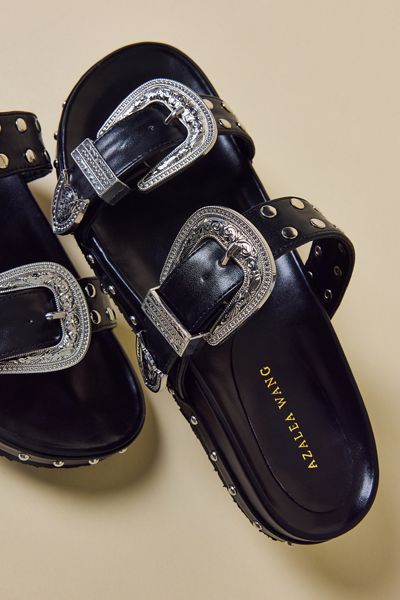 Azalea Wang Tegan Western Buckle Slide Sandals