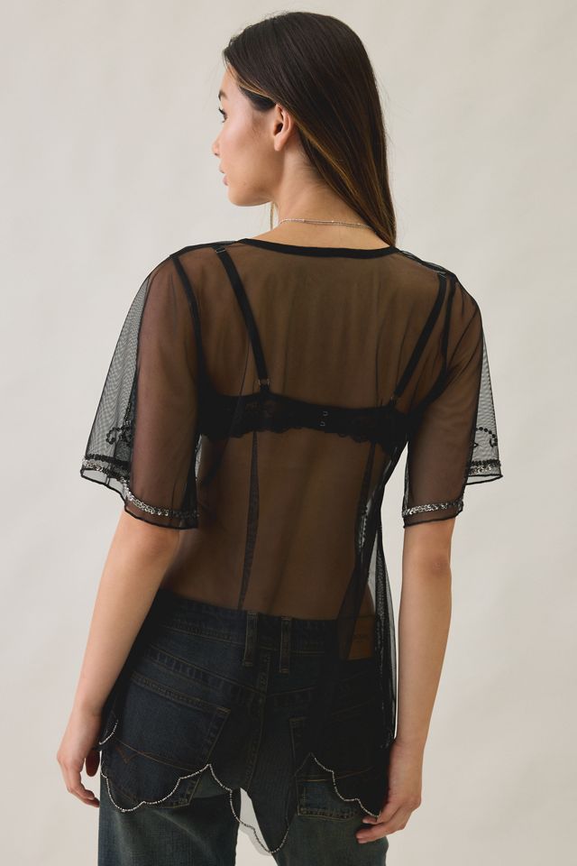 UO Ioni Sheer Mesh Beaded Tunic Top #3