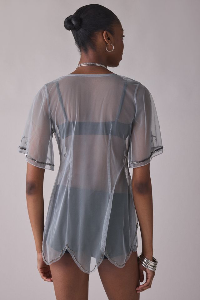 UO Ioni Sheer Mesh Beaded Tunic Top #2