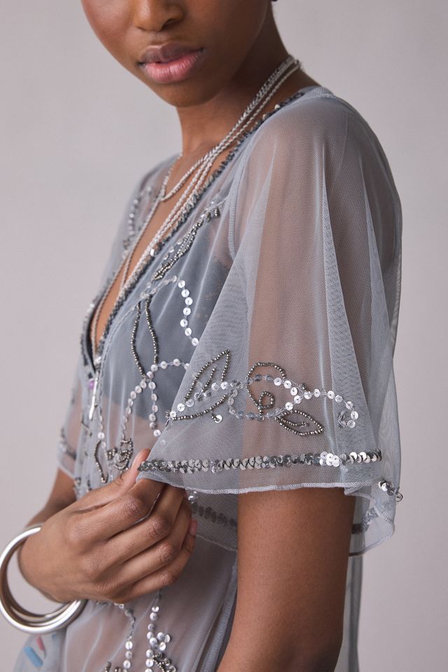 UO Ioni Sheer Mesh Beaded Tunic Top #4