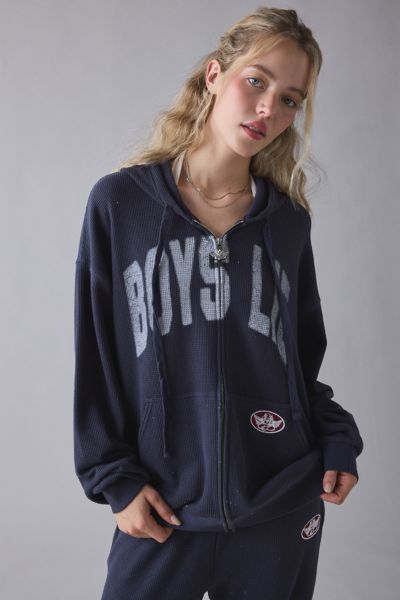 Boys Lie Harley Majoring In Moving On Graphic Zip-up Hoodie Sweatshirt In Blue, Women's At Urban Outfitters