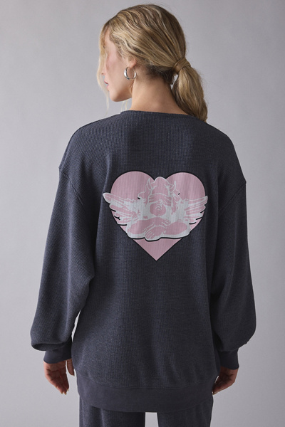 Boys Lie Read Receipts Graphic Charcoal Waffle Knit Pullover