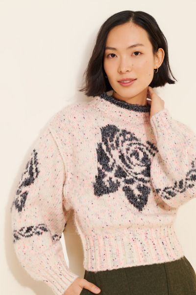 BDG Noelle Patterned Knit Mockneck Pullover Sweater