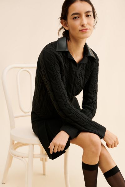 Endless Rose Vegan Leather Collar Sweater