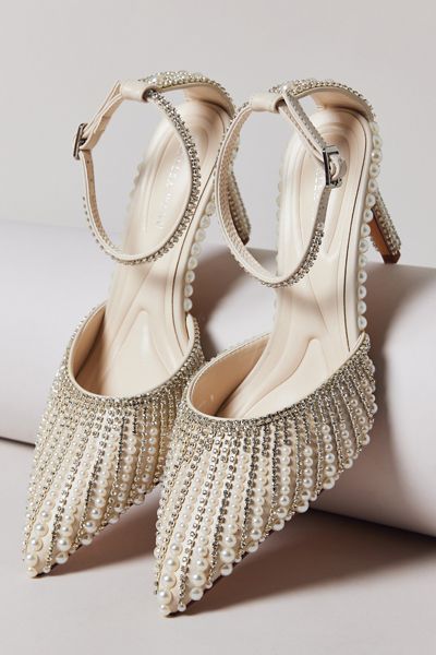 Azalea Wang Davina Pearl Beaded High Heels